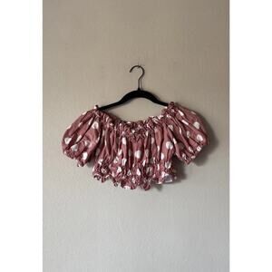 Zara Women’s Size Small Linen Blend Polka Dot Off The Shoulder Crop Top Retro